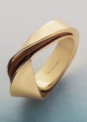 Anello Ormé Edition placcato oro con pelle color cammello