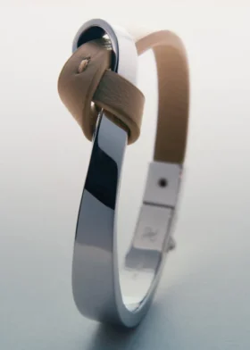 Bracciale Ormé Edition in argento rodiato con pelle color taupe