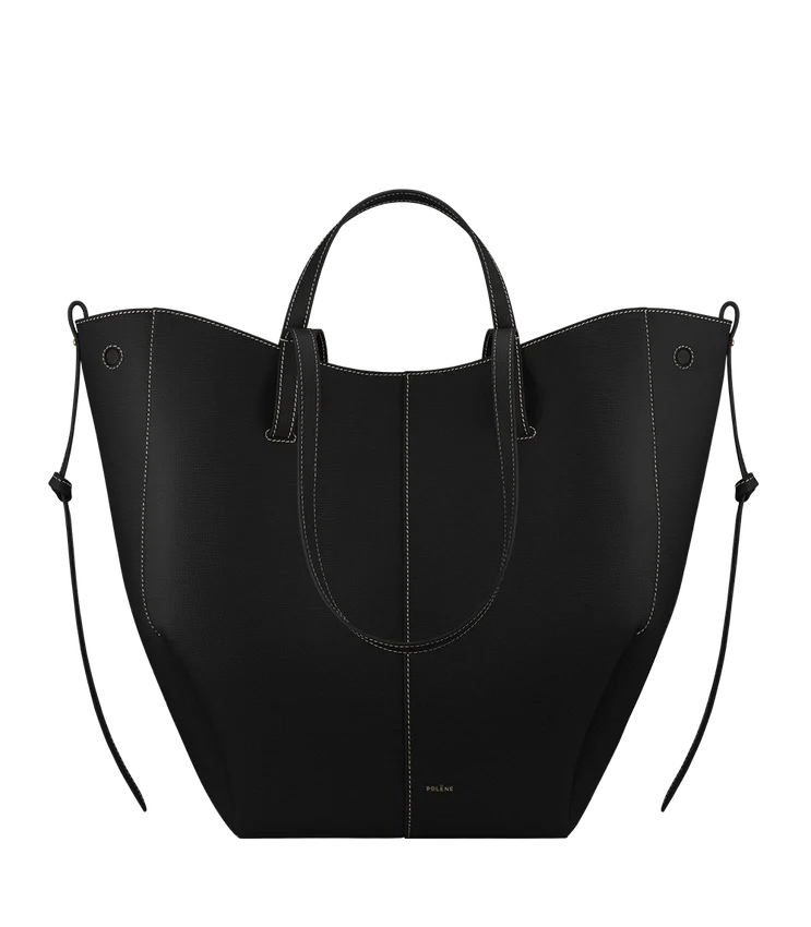 Cyme Tote Edition nero testurizzato con cuciture ecru
