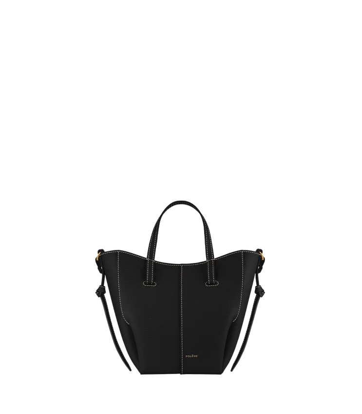 Cyme Tote Nano Edition nero testurizzato con cuciture ecru