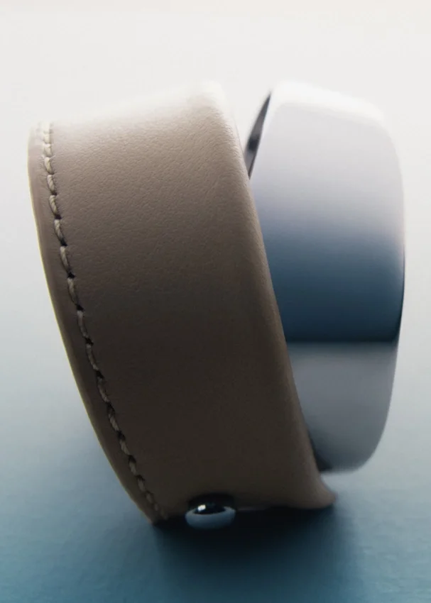 Ormé Cuff Edition Argento rodiato con pelle color taupe