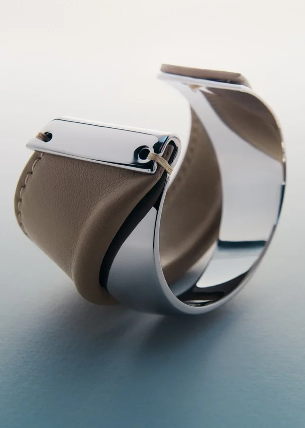 Ormé Cuff Edition Argento rodiato con pelle color taupe