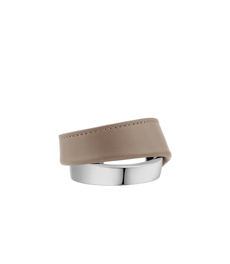 Ormé Cuff Edition Argento rodiato con pelle color taupe